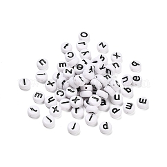 Opaque Acrylic Beads, Flat Round with Letter, White, 7x3.5mm, Hole: 1.2mm, about 3700pcs/500g
