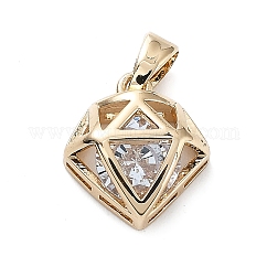 Brass with K9 Glass Pendants, Diamond Charms, Light Gold, 13x12x5.5mm, Hole: 4x2.5mm