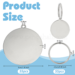ステンレス製キーホルダーのDIYキット  フラットラウンド  30x30x1mm  穴：1.8mm&nbsp;DIY-OC0014-11A
