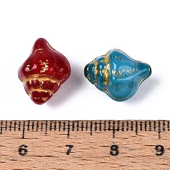 ガラスビーズ  巻き貝  ゴールドライン入り  ミックスカラー  15x11.5~12x9.5~10mm  穴：1.2mm&nbsp;LAMP-T021-73M