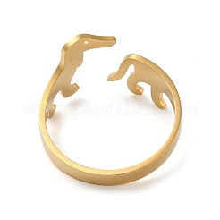 304ステンレススチールカフリング  女性用オープンフィンガーリング  ダックスフント犬  ゴールドカラー  usサイズ8 1/2(18.5mm)&nbsp;RJEW-G299-01G
