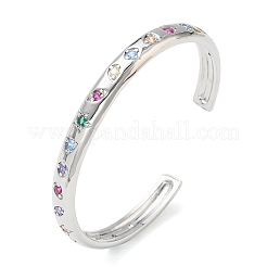 Brass Micro Pave Cubic Zirconia Cuff Bangles for Women&nbsp;BJEW-A172-02P