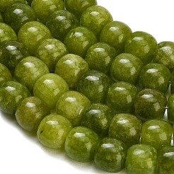 染め加工天然石ホワイトジェイドビーズ連売り  バレル  オリーブドラブ  10x8.5mm  穴：1mm  約42個/連  14.57インチ（37cm）&nbsp;GG-CBA88FB-01C