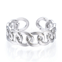 Non-Tarnish 304 Stainless Steel Curb Chains Shape Open Cuff Ring&nbsp;RJEW-N040-38