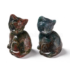 天然の海ジャスパーの彫刻ディスプレイの装飾  ホームオフィスデスク用  猫  19~21x21~24x31~32mm&nbsp;G-F719-40C