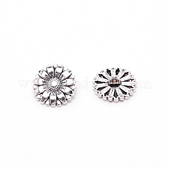 合金ボタン  1穴  花付きフラットラウンド  縫製用  アンティークシルバー  17.5x6.5mm  穴：2mm  10個/袋&nbsp;BUTT-WH0021-07AS