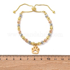 ブラススライダーブレスレット  304ステンレススチールペンダント付き  足跡  11インチ（28cm）  ペンダント：14x12x1.5mm&nbsp;BJEW-C090-02G-F