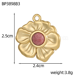 304ステンレススチールと天然石のビーズペンダント  花のチャーム  イオンプレーティング（ip）  25x24mm&nbsp;STAS-OY010-25G