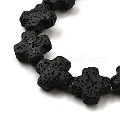 天然溶岩岩ビーズ連売り  クロス  染め  ブラック  14x14x6mm  穴：1.5mm  約28個/連  15.94''（40.5センチメートル）&nbsp;G-L498-E02-01A