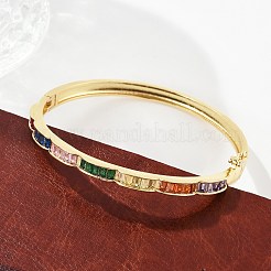 女性用真鍮マイクロパヴェキュービックジルコニアヒンジ付きバングル  カドミウムフリー＆鉛フリー  ラックめっき  長持ちメッキ  18KGP本金メッキ  1/8インチ（0.45cm）  内径：2-1/8x2-3/8インチ（5.5x6cm）&nbsp;BJEW-K274-08G