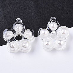 透明なアクリルパーツ  アブソリュートプラスチック模造パール  花  ホワイト  32x28.5x9.5mm  穴：2mm&nbsp;X-TACR-R146-012