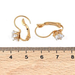 フラットラウンド201ステンレススチールフレンチフックピアス  304ステンレス鋼のピンとガラス付き  PVD真空メッキ  長持ちメッキ  ゴールドカラー  19x6.5mm&nbsp;EJEW-D354-19G
