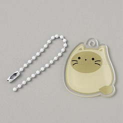 Cartoon Cute Cat Animal  Acrylic Pendant Decoration with Iron Ball Chain&nbsp;KEYC-WH0036-33G
