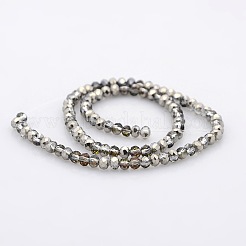ハーフプレートファセットロンデルガラスビーズ連売り  銀メッキ  3.5x2.5mm  穴：1mm  約100個/連  10インチ&nbsp;GLAA-A024B-HP04