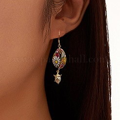 925 Sterling Silver Shell Shape with Starfish Dangle Earrings&nbsp;EJEW-M096-02G