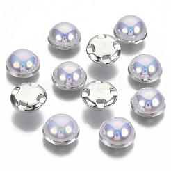 ABSプラスチックパール調縫い付け用ボタン  ABカラー  真鍮パーツ  ラベンダー  銀色のメッキ  12~12.5x7mm  穴：1mm&nbsp;BUTT-S005-12mm-01S