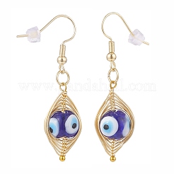 Round Lampwork Evil Eye Braided Dangle Earrings&nbsp;EJEW-JE04898-02