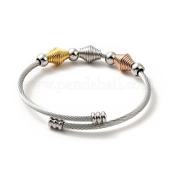 304 Stainless Steel Bicone Beaded Open Cuff Bangle&nbsp;BJEW-P283-51