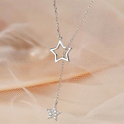 女性用スター合金クリスタルラインストーンラリアットネックレス  プラチナ  17.72~21.65インチ（45~55cm）&nbsp;FS-WG0CF7B-02