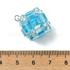 ガラスチャーム  キューブチャーム  304ステンレススチールのオープン丸カンとガラスシードビーズ付き  多面カット  ライトスカイブルー  22.5x21x21mm  穴：2.5mm&nbsp;PALLOY-MZ01350-01