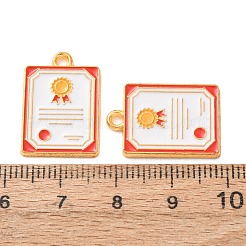 卒業シーズン向け合金ペンダント  エナメル  表彰状のチャーム  ゴールドカラー  21x14.5x2mm  穴：1.8mm&nbsp;AL-B001-01G-B