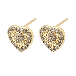Valentine's Day Heart Brass Micro Pave Clear Cubic Zirconia Stud Earrings&nbsp;EJEW-C186-17G-01