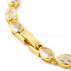 Clear Cubic Zirconia Teardrop Link Chain Bracelet&nbsp;BJEW-E073-03G