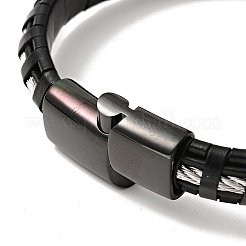 レザーと304ステンレススチールロープ編みコードブレスレット、マグネット留め具付き、男性用、女性用  ミックスカラー  9-1/4インチ（23.5cm）&nbsp;BJEW-C021-07