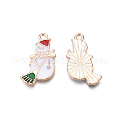 クリスマス合金エナメルペンダント  カドミウムフリー＆鉛フリー  ライトゴールド  雪だるま  ホワイト  24x15x2mm  穴：1.8mm&nbsp;ENAM-Q442-46
