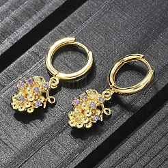 Brass Cubic Zirconia Hoop Earrings&nbsp;EJEW-Q015-02G-D