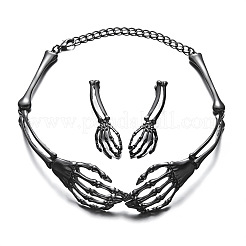 Skull Hand Alloy Pendant Necklaces & Stud Earrings Sets&nbsp;FS-WG22603-02