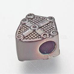 真鍮製キュービックジルコニアヨーロピアンビーズ  シールド  ガンメタ色  11.5x10.5x8mm  穴：4mm&nbsp;ZIRC-S055-40B