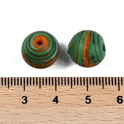 不透明な手作りのランプワーク ビーズ  ストライプ  ラウンド  ライトブルー  12mm  穴：1.6mm&nbsp;BLOW-D006-03B