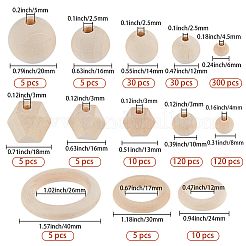 650 個 13 スタイルの天然未完成の木製ビーズ  モカシン  6~40x5~20mm  穴：2~26mm&nbsp;WOOD-PA0001-33