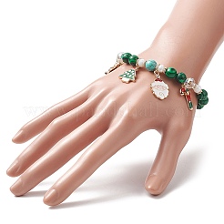 Synthetic Malachite Round Beaded Stretch Bracelet&nbsp;X1-BJEW-TA00251