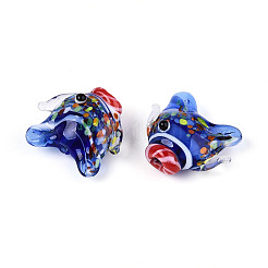 手作りランプワークビーズ  魚  ダークブルー  14.5~19x17~21.5x9~10mm  穴：1.2~1.4mm  約29~30個/連  17.32~18.50''（44~47センチメートル）&nbsp;LAMP-T023-16B
