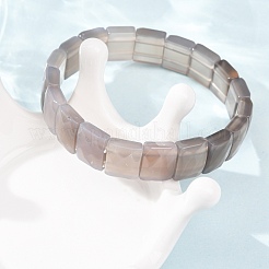 天然黒瑪瑙ビーズストレッチブレスレット（ユニセックス）  多面カット四角形  ビーズ：12x10x6mm  内径：2.24インチ（5.7cm）&nbsp;G-K303-02M
