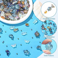 620 個 13 スタイル電気メッキガラスビーズ  混合スタイル  混合図形  ミックスカラー  3~18x3~15x2~7.5mm  穴：0.8~1.2mm  620個/セット&nbsp;EGLA-YW0005-81