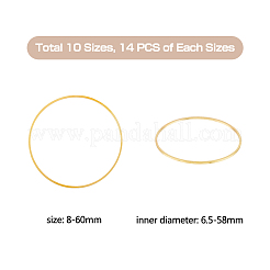 140 個 10 スタイル真鍮リンクリング  丸いリング  ゴールドカラー  8~60x0.5~1mm  内径：6.5~58mm&nbsp;KK-HY0001-03G