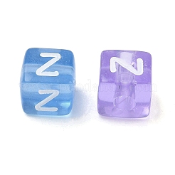 スプレー塗装透明アクリルビーズ  文字付きのキューブ  ミックスカラー  文字Z  9.5x9.5x10mm  穴：3.8mm  約570個/500g&nbsp;MACR-K365-07Z
