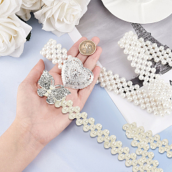 2Pcs 2 Style ABS Plastic Pearl Braided Stretch Chain Belts with Alloy Oval Clasp&nbsp;AJEW-CP0001-66