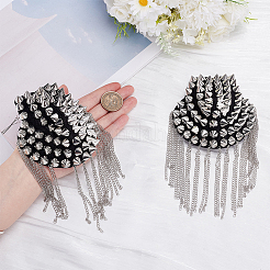 2Pcs Felt & CCB Plastic & Alloy & Iron Curb Chain Tassel Rivet Epaulettes&nbsp;AJEW-GA0010-65P