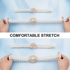 2Pcs 2 Style ABS Plastic Pearl Braided Stretch Chain Belts with Alloy Oval Clasp&nbsp;AJEW-CP0001-65