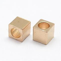 真鍮製スペーサービーズ  ニッケルフリー  キューブ  生（メッキなし）  3x3mm  穴：1.5mm&nbsp;KK-P095-33-A
