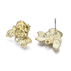 合金スタンドピアス  カン付き  カドミウムフリー＆鉛フリー  花  ライトゴールド  16x20mm  穴：1.6mm  ピン：0.7mm&nbsp;PALLOY-T077-113LG-RS