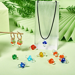 16 個 8 色手作りランプワーク ペンダント  きのこチャーム  ミックスカラー  26~30.5x14x14mm  穴：2~5x4~5.5mm  2個/カラー&nbsp;LAMP-TA0001-43