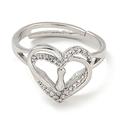 Heart with Letter Rack Plating Brass Micro Pave Clear Cubic Zirconia Adjustable Rings for Women&nbsp;RJEW-I105-01P-I