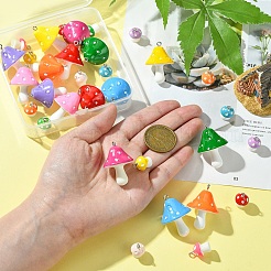 32個 16スタイル 不透明プラスチック 樹脂ペンダント付き  プラチナメッキ鉄ループ付き  キノコ  ミックスカラー  17.5~33.5x11.5~24.5x12mm  穴：1.5~2mm&nbsp;FIND-YW0005-05