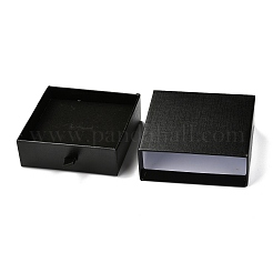 四角い紙の引き出しボックス  黒のスポンジとポリエステルロープ付き  ブレスレットとリング用  ブラック  9.3x9.4x3.4cm&nbsp;LS-CON-J004-01C-05