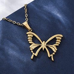 Hollow Butterfly 304 Stainless Steel Pendant Necklaces&nbsp;NJEW-M096-16G